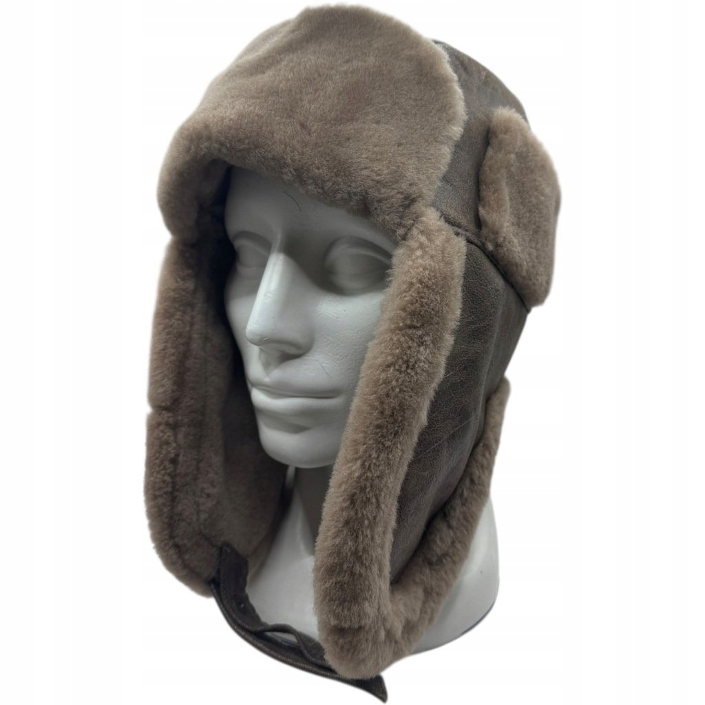 Czapka Pilotka Uszatka Skóra Naturalna Kożuchowa Ciepła Naturalna Futro