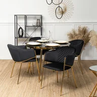 Stoły z krzesłami - Zestaw Stół Okrągły TINGA 100 cm Czarny/Złoty i 4 Krzesła Tapicerowane INNES Czarne Glamour - miniaturka - grafika 1