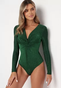 Zielone Brokatowe Body z Głębokim Dekoltem Tialeta - Body - miniaturka - grafika 1