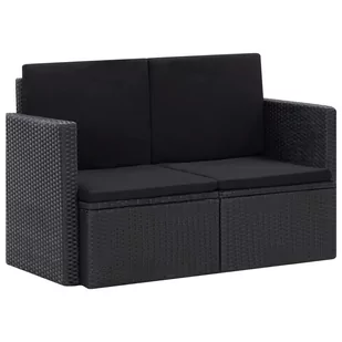 vidaXL 2 osobowa sofa ogrodowa z poduszkami czarna polirattan 45784 45784 - Sofy ogrodowe - miniaturka - grafika 1