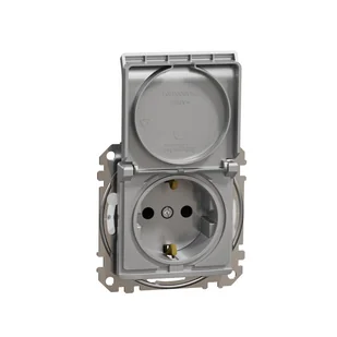 Schneider Gniazdo z klapką w standardzie schuko IP44 SEDNA Design & Elements srebrne aluminium - Gniazdka elektryczne - miniaturka - grafika 1