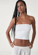 Koszulki i topy damskie - Stradivarius Top basic z dekoltem bandeau Biały L - miniaturka - grafika 1