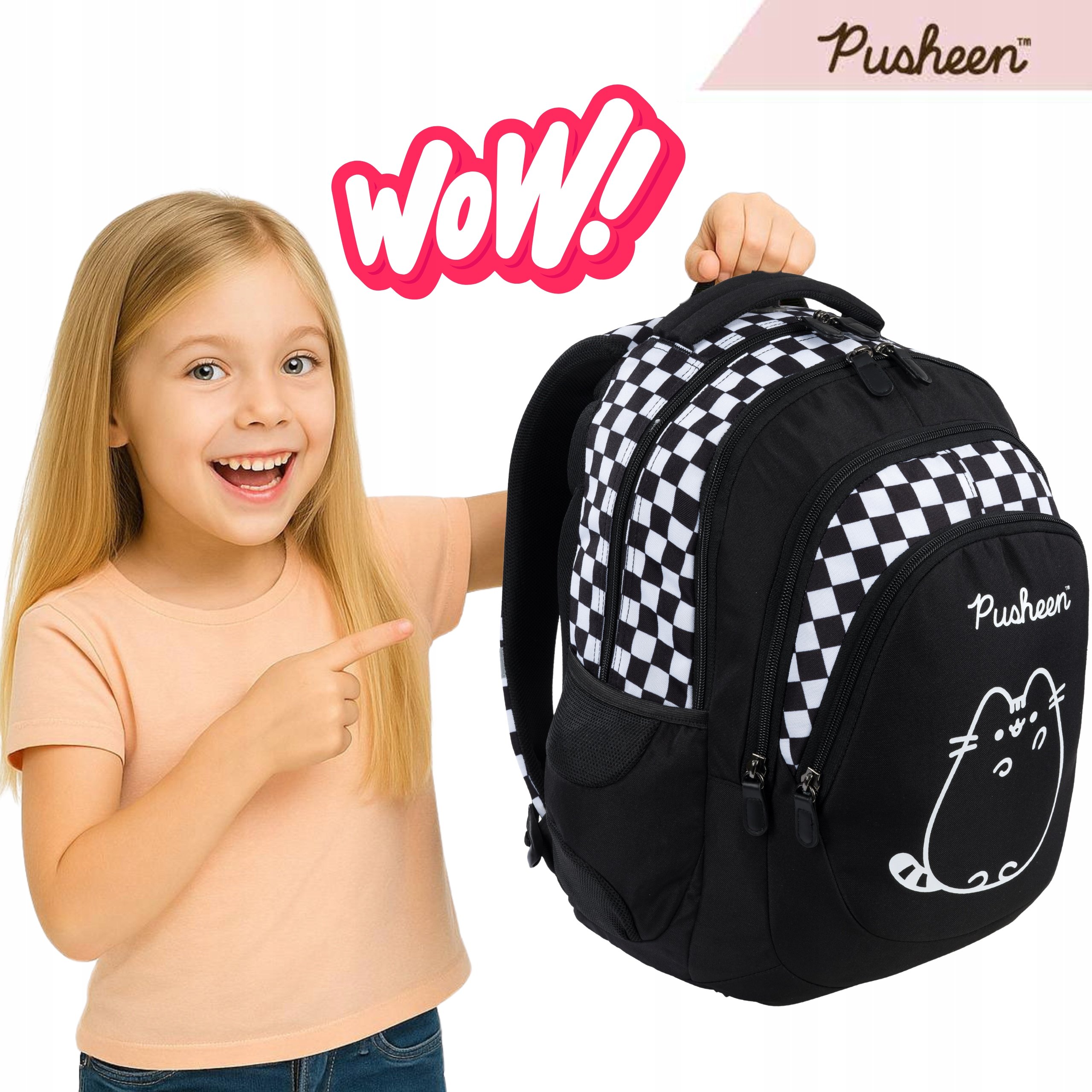 Plecak Pusheen Do Podstawówki Plecak Dla Dziewczyki Klasa 4-8 Szachownica