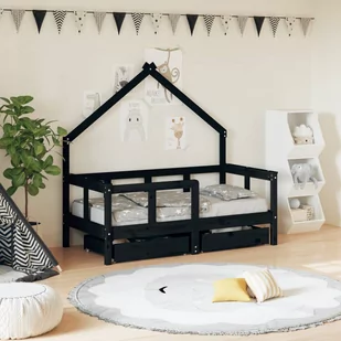 Rama łóżka dziecięcego z szufladami, czarna, 70x140 cm, sosnowa Lumarko! - Łóżeczka i kojce - miniaturka - grafika 1