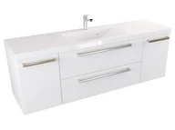 Szafki łazienkowe - Szafka Wisząca Z Umywalką ATH 140 cm D - Biały Mat - Uchwyty Stal Szczotkowana - miniaturka - grafika 1