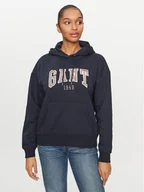 Bluzy damskie - Gant Bluza Rel Logo Hoodie 4200726 Granatowy Relaxed Fit - miniaturka - grafika 1