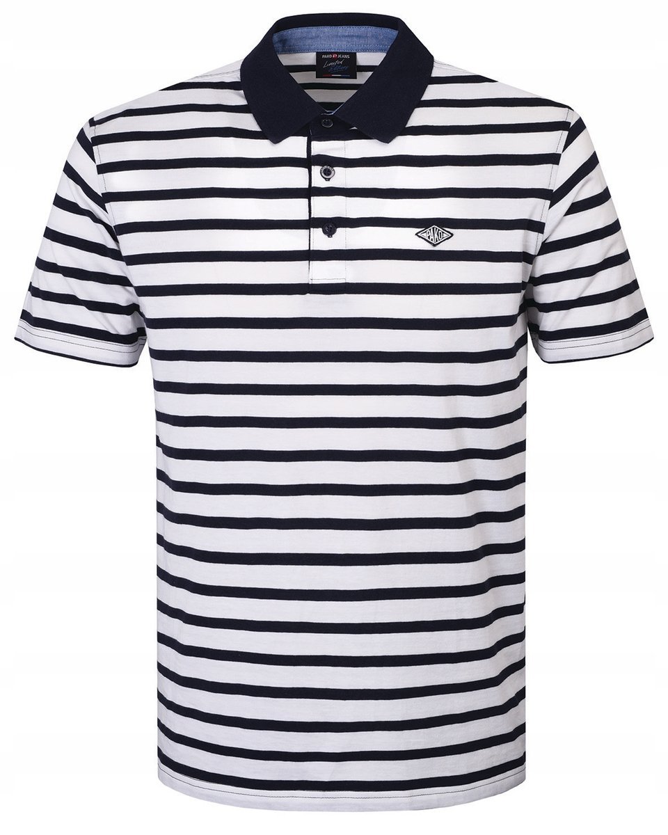 POLO Koszulka Męska BIAŁO-GRANATOWA w Paski Bawełna HASIMI 2XL Pako Jeans