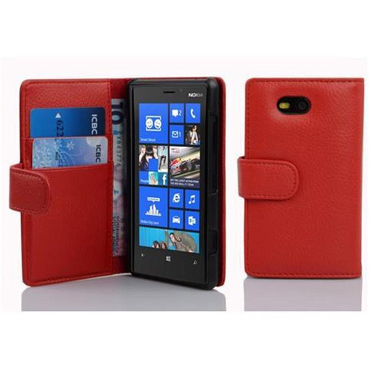 Etui Cadorabo na telefon komórkowy Nokia Lumia 820 w kolorze INFERNO RED wykonane z teksturowanej sztucznej skóry z funkcją podstawki i miejscem na karty Etui Etui ochronne Etui z klapką w stylu książki