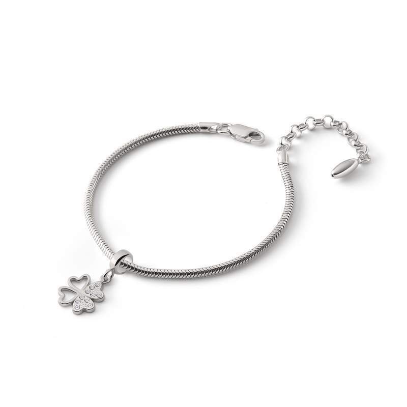 Bransoletka Slim z zawieszką typu beads – koniczynka z cyrkoniami, srebro 925 pokryte platyną