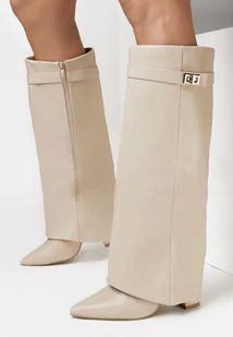 Beżowe Kozaki z Szeroką Cholewką i Szpiczastym Noskiem Jazmynn - Kozaki damskie - miniaturka - grafika 1