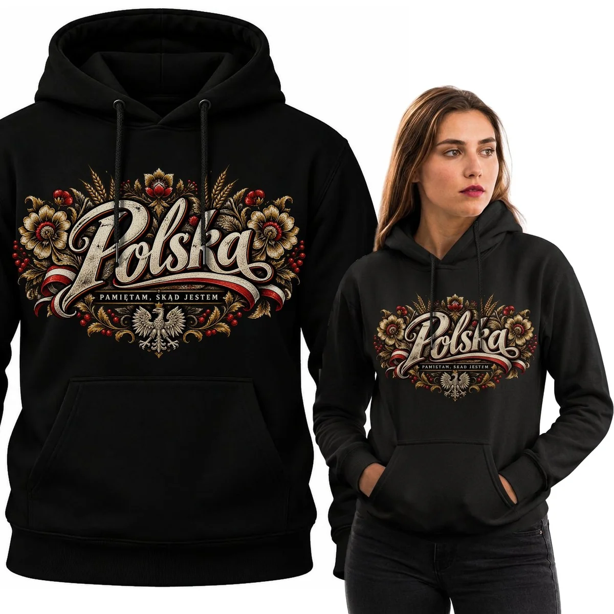 Bluza z kapturem patriotyczna Polska czarna damska rozm. XXL