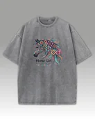 Koszulki i topy damskie - Koszulka oversize Horse Girl Kolorowy Koń Sprana Grafitowy L - miniaturka - grafika 1