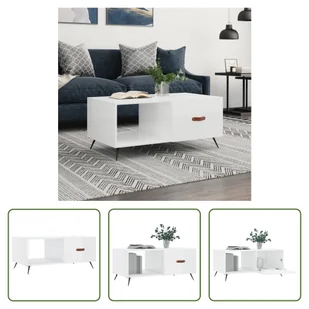 The Living Store stolik kawowy biały wysoki połysk 90x50x40 cm materiał drewnopochodny - Ławy i stoliki kawowe The Living Store stolik kawowy biały wysoki połysk 90x50x40 cm materiał drewnopochodny - Ławy i stoliki kawowe - miniaturka - grafika 1