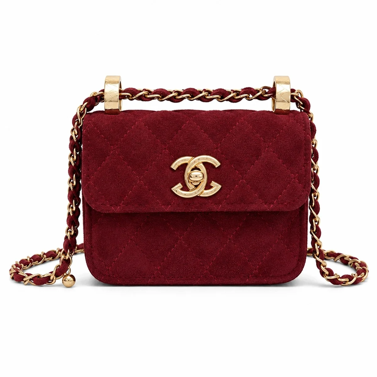 mała bordowa TOREBKA damska pikowana na łańcuszku mini luksusowa 13×11×6 cm