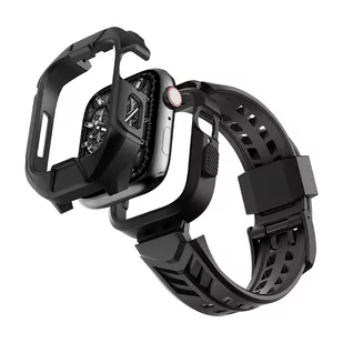 Kingxbar CYF136 2w1 pancerne etui Apple Watch SE, 6, 5, 4 (44 mm) ze stali nierdzewnej z paskiem czarne - Akcesoria do smartwatchy - miniaturka - grafika 2