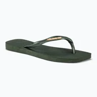 Klapki i japonki damskie - Japonki damskie Havaianas Square Logo Metallic green olive - miniaturka - grafika 1