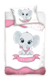 Komplet pościeli niemowlęcej do łóżeczka 100x135, It's a girl, wzór słonik - Pościel dla dzieci - miniaturka - grafika 1