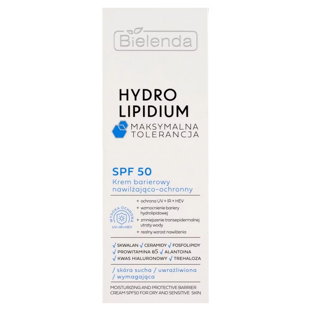 Bielenda Hydro Lipidium Maksymalna Tolerancja Krem barierowy SPF50 nawilżająco-ochronny 30ml