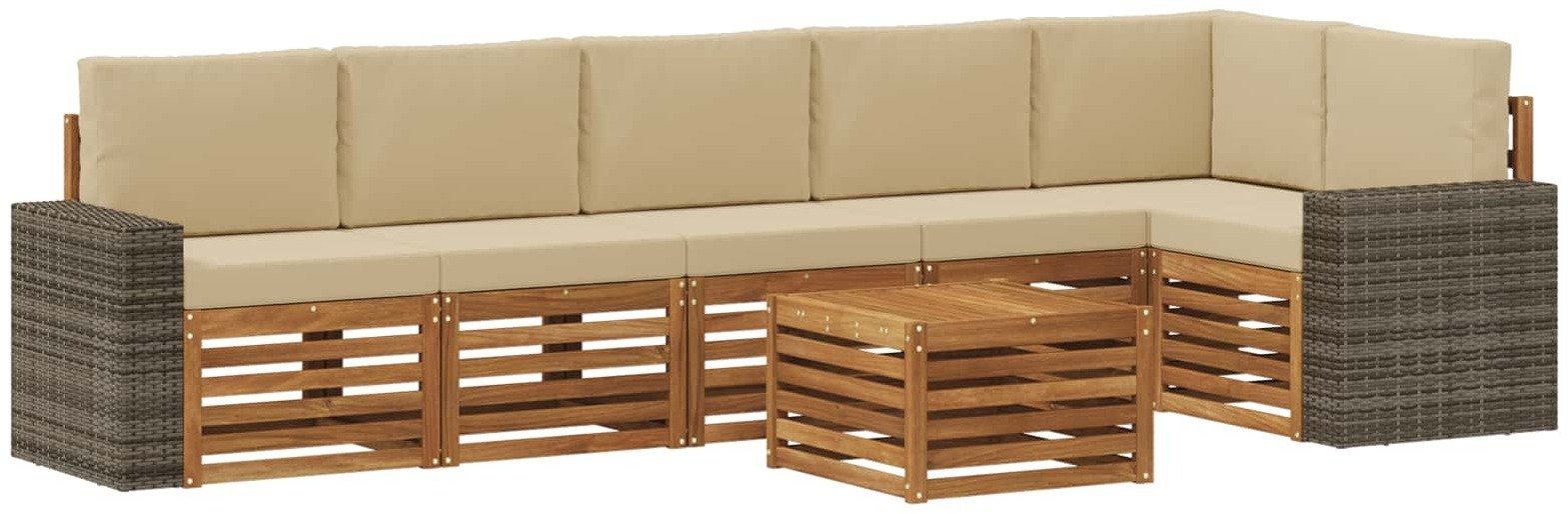 vidaXL Zestaw sofy narożnej z poduszką 7 pcs Naturalny i Beżowy