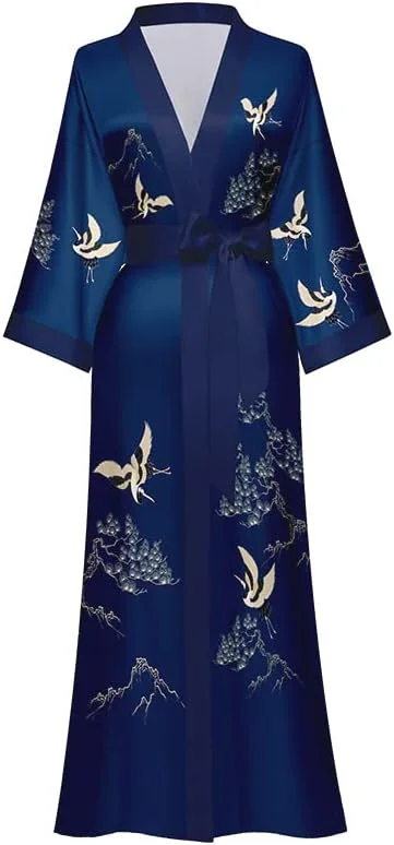 SZLAFROK DAMSKI DŁUGI SATYNOWY KWIATY KIMONO JEDWABISTY OKRYCIE PANIENSKI