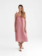 Sukienki - Lniana Sukienka FLORA MIDI dusty pink - miniaturka - grafika 1