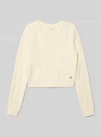 Swetry dla dziewczynek - Sweter krótki z dzianiny z detalem z logo - miniaturka - grafika 1