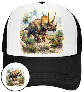 Czapka z Daszkiem Dinozaur Czarna z Nadrukiem Na Lato Siatka Bejsbolówka - Czapki i chusty sportowe męskie - miniaturka - grafika 1