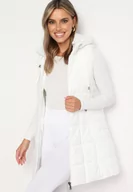 Kamizelki damskie - Biała Pikowana Kamizelka z Odpinanym Kapturem i Kieszeniami na Suwak Anoria - miniaturka - grafika 1