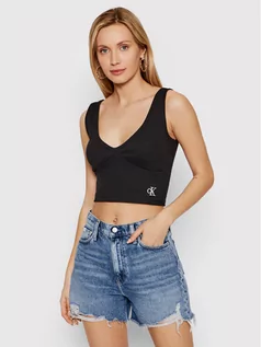 Koszulki i topy damskie - Calvin Klein Jeans Top J20J218334 Czarny Slim Fit - grafika 1