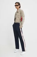 Spodnie damskie - Tommy Hilfiger spodnie damskie kolor granatowy dopasowane high waist WW0WW41607 - miniaturka - grafika 1
