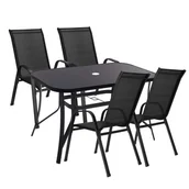 Meble ogrodowe - Meble ogrodowe komplet stół ze szkłem hartowanym, 4 krzesła zestaw dla 4 osób czarny - miniaturka - grafika 1