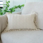 Inne - TEMU 1 szt., Teksturowana Poszewka na Poduszkę z Chwostami, Jednokolorowa Poszewka na Poduszkę do Sofy, Minimalistyczny Styl, Pleciona Poduszka - miniaturka - grafika 1