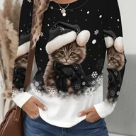 Bluzki damskie - TEMU Damska Bluzka z Długim Rękawem w Świąteczne i Śnieżynkowe Wzory – Miękka, Elastyczna, Okrągły Dekolt, Casualowa Koszulka, Strój na Święta i - miniaturka - grafika 1