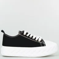 Trampki damskie - Estetino Tenisówki na ozdobnej platformie tekstylne czarne-40 - miniaturka - grafika 1