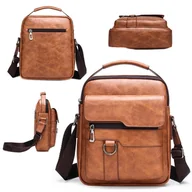 Torby męskie - Pojemna torba z ekoskóry na ramię brązowa wygodna elegancka uniwersalna - miniaturka - grafika 1