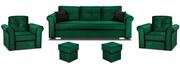 Sofy i kanapy - Zestaw wypoczynkowy do salonu Merida Sofa + 2 Fotele z Podnóżkami Ciemny Zielony - miniaturka - grafika 1