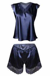 Satynowy komplet Skylor granatowy L - Piżamy damskie - miniaturka - grafika 4