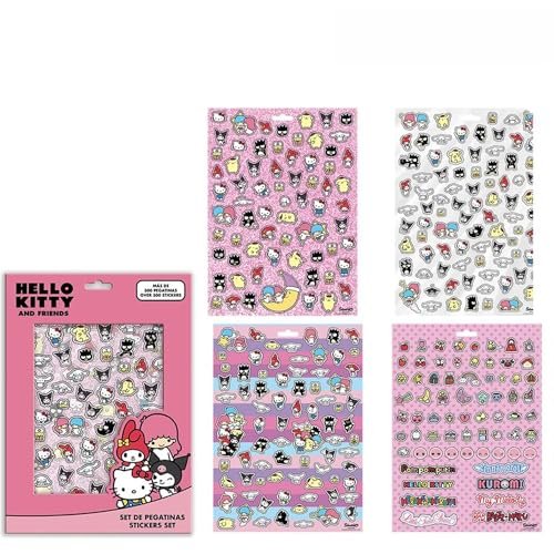 CERDÁ LIFE'S LITTLE MOMENTS Zestaw naklejek Hello Kitty dla dzieci z naklejkami dekoracyjnymi wielokrotnego użytku Hello Kitty dla dziewczynek, idealny do personalizacji plecaków, notebooków