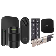 Systemy inteligentnych domów - Bezprzewodowy zestaw Ajax + Yale (Yale Linus® Smart Lock L2 czarny z regulowaną wkładką Yale Linus®i klawiaturą; Ajax: Hub 2, czujnik ruchu MotionProtect PIR, FIREPROTECT 2 RB (ciepło/dym), DoorProtect) (czarny) - miniaturka - grafika 1