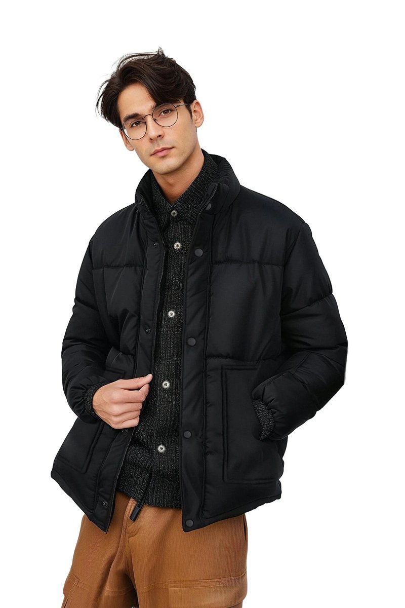 TRENDYOL MAN CZARNA KURTKA MĘSKA PIKOWANA Z ZAPIĘCIEM NA ZAMEK XL 5DA
