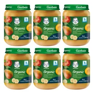 Gerber Organic Deserek banany z jabłkiem gruszką i brzoskwiniami dla niemowląt po 6 miesiącu Zgrzewka 6 x 190 g Bio - Desery dla dzieci - miniaturka - grafika 1