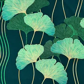 Pasmanteria - Tkanina bawełniana liście miłorząb zielone na ciemno zielonym tle - miniaturka - grafika 1