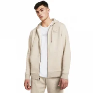 Koszulki sportowe męskie - Męska bluza dresowa rozpinana z kapturem Under Armour UA Essential Fleece FZ Hood - beżowa - UNDER ARMOUR - miniaturka - grafika 1