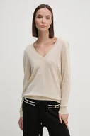 Swetry damskie - Tommy Hilfiger sweter wełniany damski kolor beżowy lekki WW0WW43097 - miniaturka - grafika 1