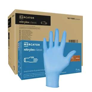Rękawiczki nitrylowe XL niebieskie Mercator Nitrylex Classic 100sztuk karton 10op - Rękawiczki jednorazowe - miniaturka - grafika 1