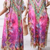 Inne - TEMU Damska Boho V-Neck Cover Up - bezrękawnik z gradientem i długim spodem z bocznym rozcięciem, wesoła wzór drukowany, luźny pulower na wakacje - miniaturka - grafika 1