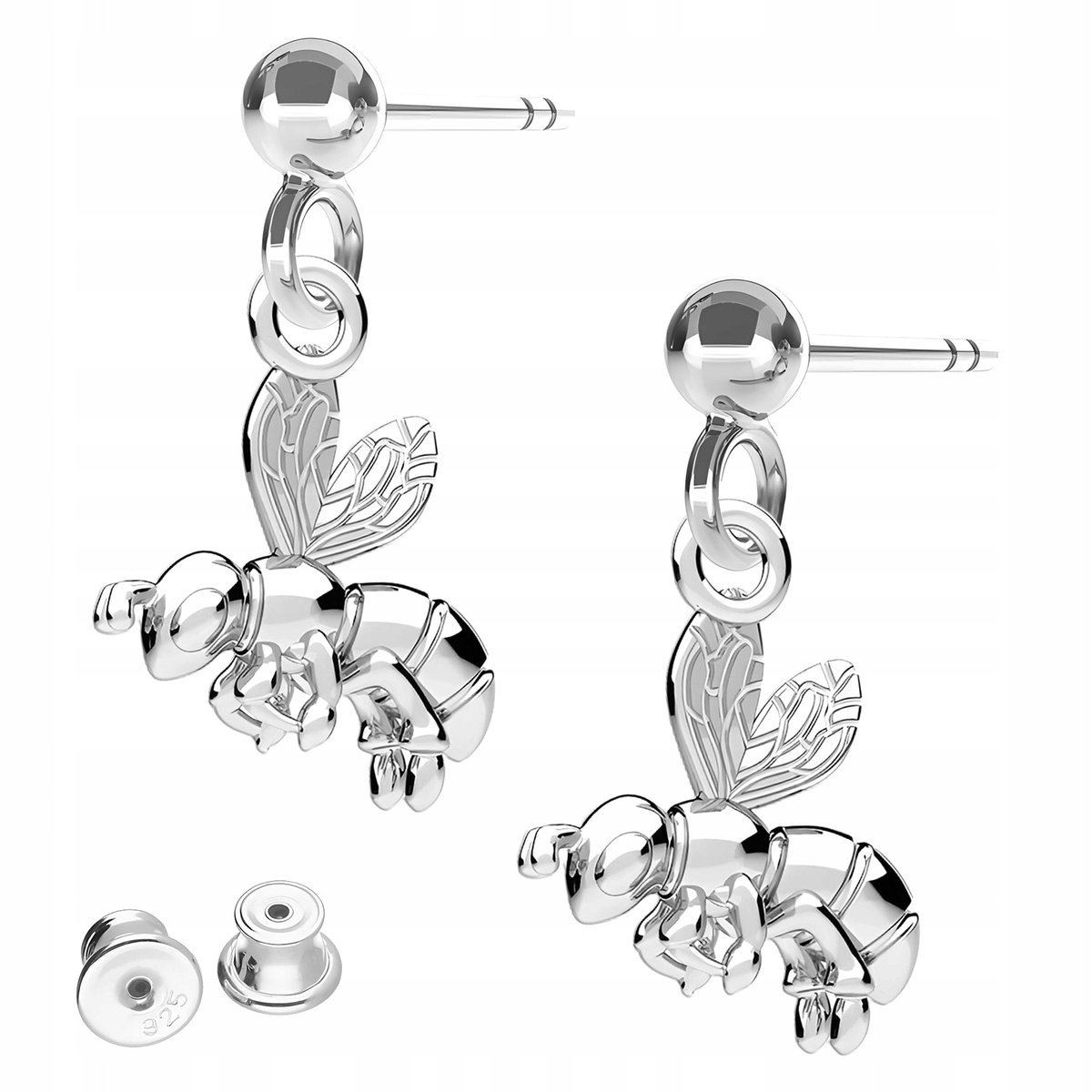 Kolczyki Srebrne Pszczółki Pszczoły na Sztyftach Wkrętki SREBRO 925