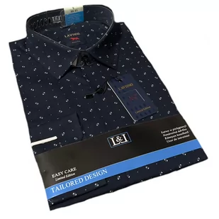 Koszula elegancka męska granatowa w zygzaki długi rękaw slim fit L(40/41) - Koszule męskie - miniaturka - grafika 1