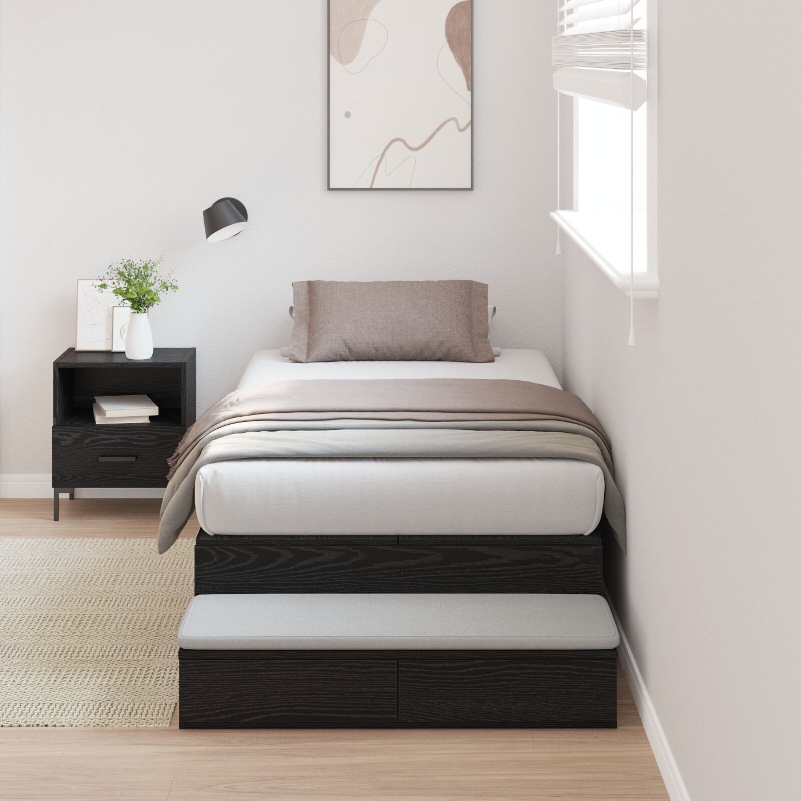 Łóżko z miejscem na przechowywanie Czarny Dąb 100x200 cm