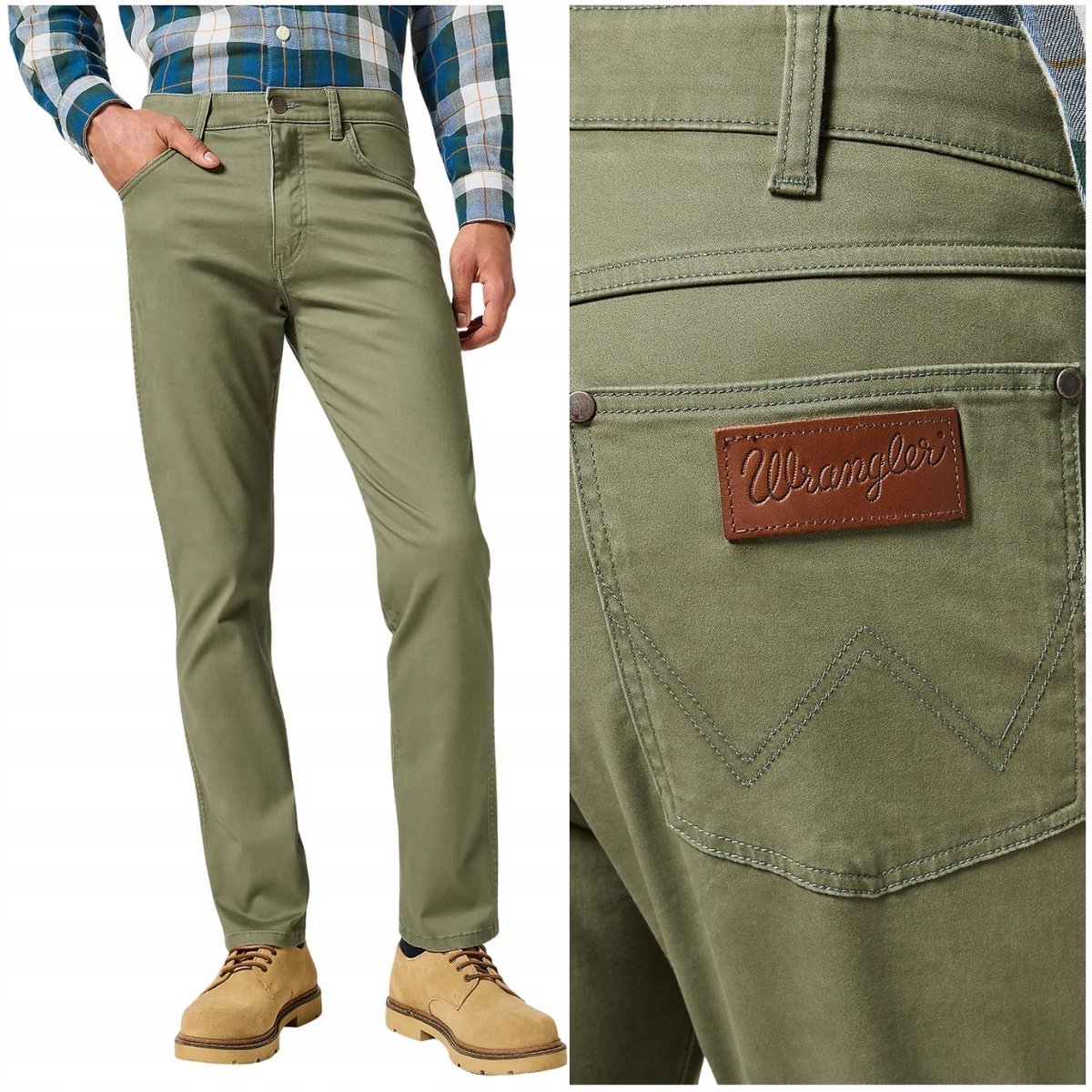 Wrangler LARSTON slim Olive dopasowane zwężane spodnie materiałowe W38 L32